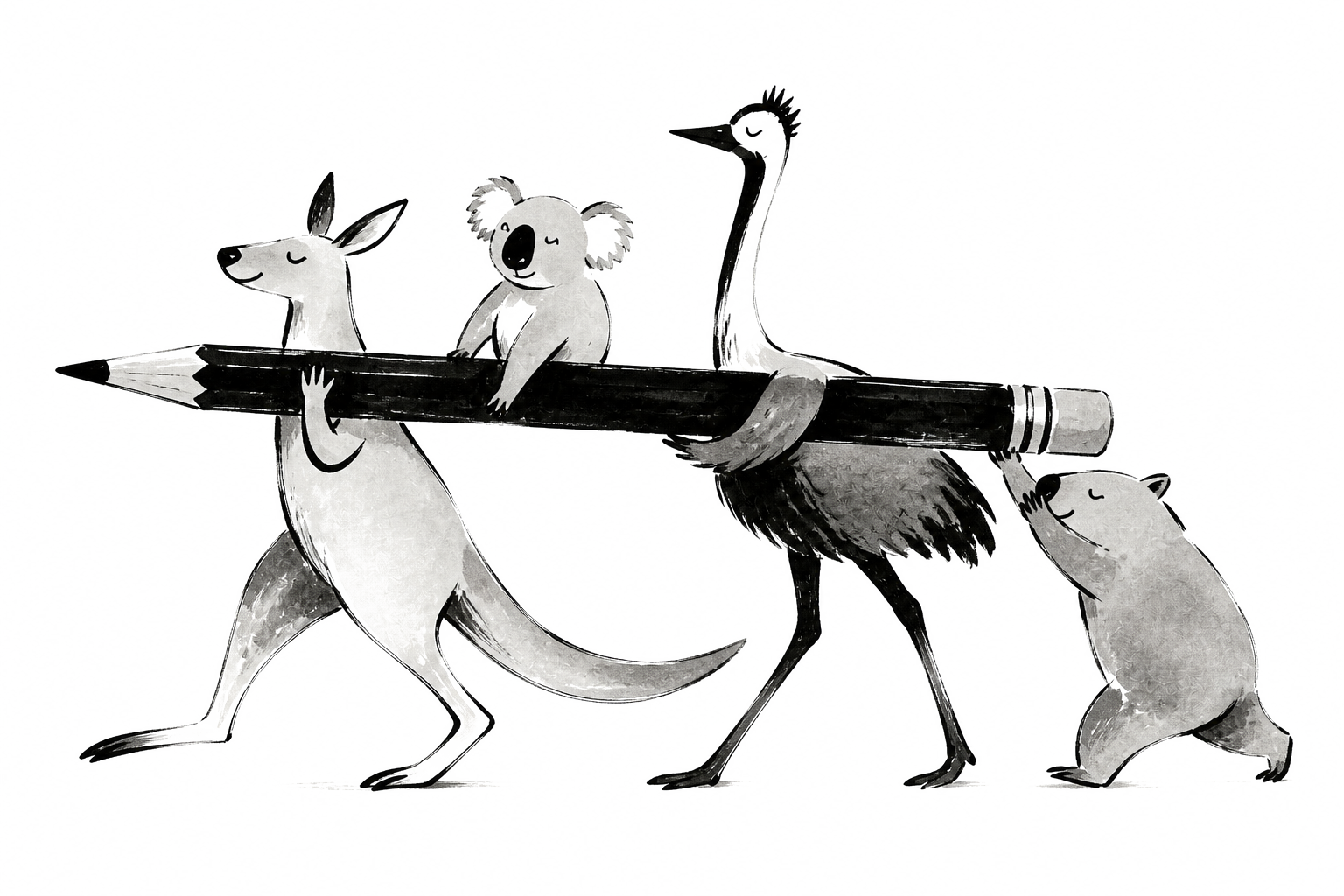 Australian animals carrying an oversized pencil